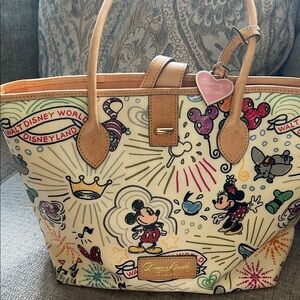Dooney & Bourke Cream Multi Disney Sketch Tote with Tan Trim